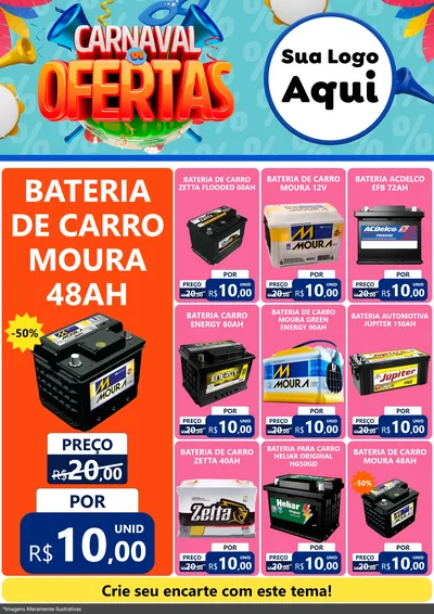 Modelo de Encarte para Encarte A4 Vertical com o tema Carnaval de Ofertas para Baterias Elétricas