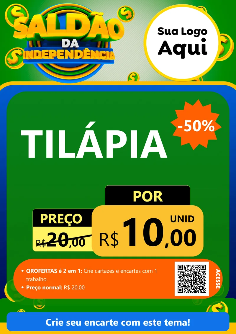 Modelo de Cartaz para Cartaz A4 Vertical com o tema Saldão da Indepêndencia para Peixaria