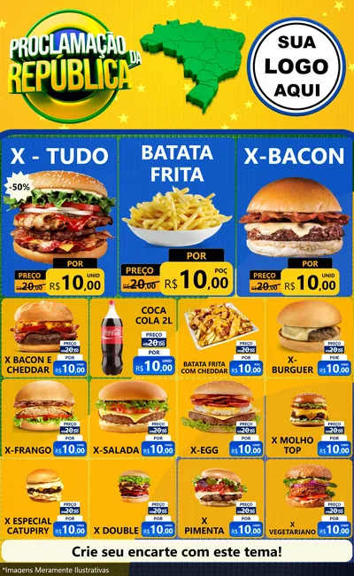 Modelo de Encarte para Encarte Grande com o tema Proclamação da República para Hamburgueria