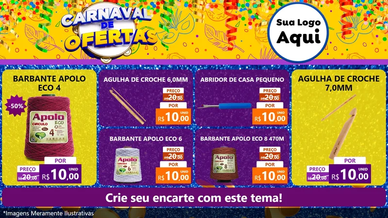 Modelo de TV para TV Horizontal com o tema Carnaval de Ofertas para Armarinho e Aviamentos