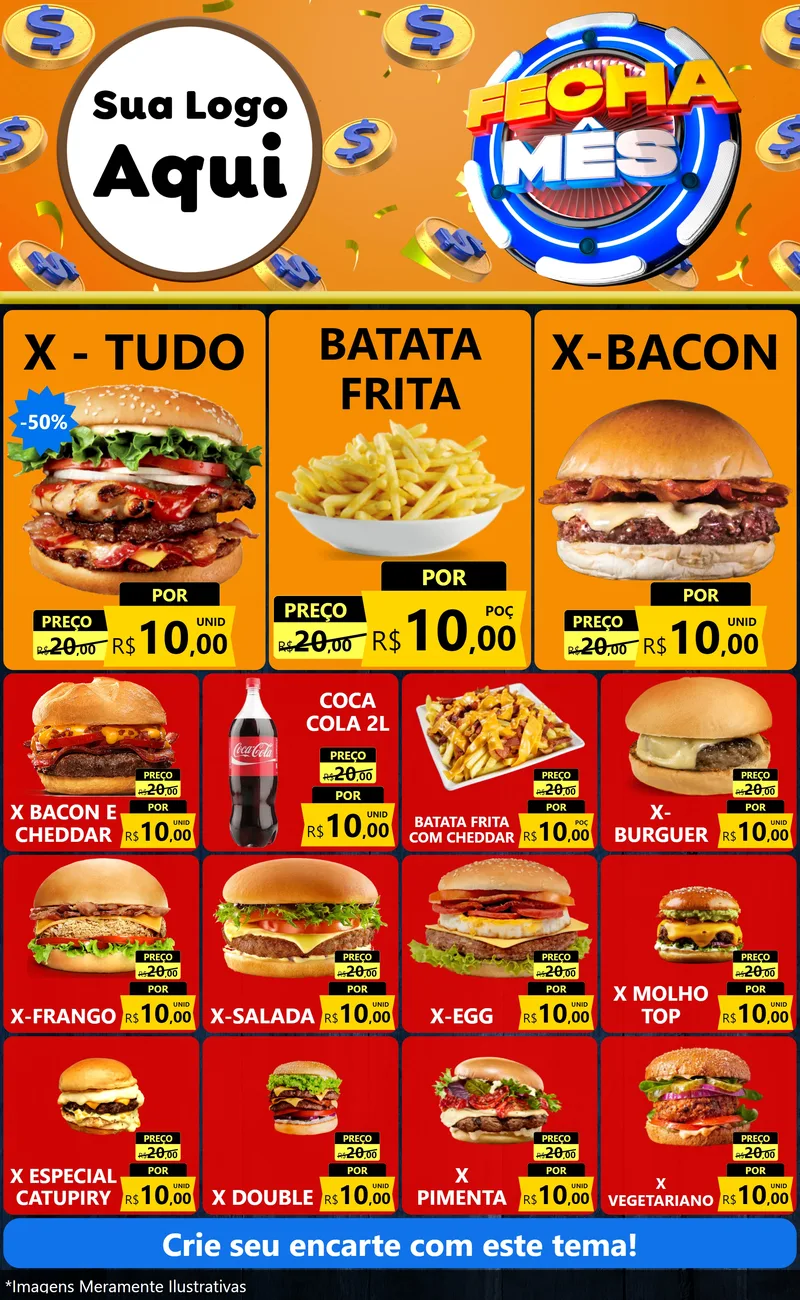 Modelo de Encarte para Encarte Grande com o tema Fecha Mês para Hamburgueria