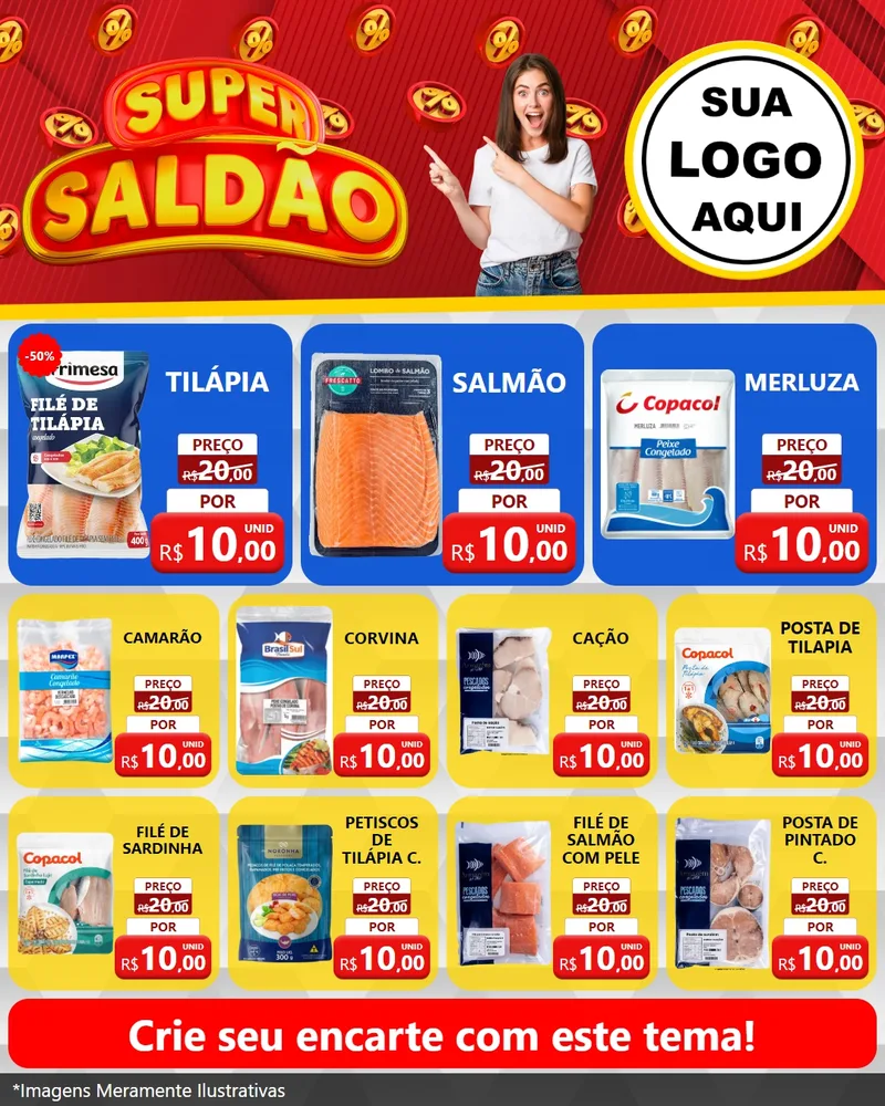Modelo de Rede Social para Feed Instagram com o tema Super Saldão para Peixaria