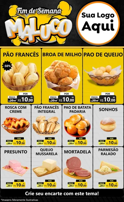 Modelo de Encarte para Encarte Grande com o tema Fim de Semana Maluco para Padaria