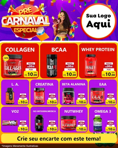 Modelo de Rede Social para Feed Instagram com o tema Pré-Carnaval Especial para Suplementos alimentares