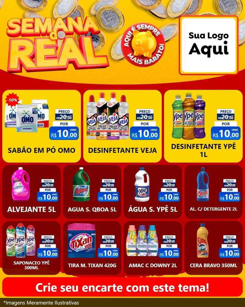 Modelo de Rede Social para Feed Instagram com o tema Semana do Real para Produtos de Limpeza