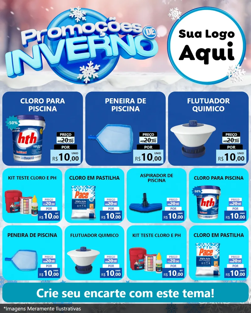 Modelo de Rede Social para Feed Instagram com o tema Promoções de Inverno para Produtos para Piscina