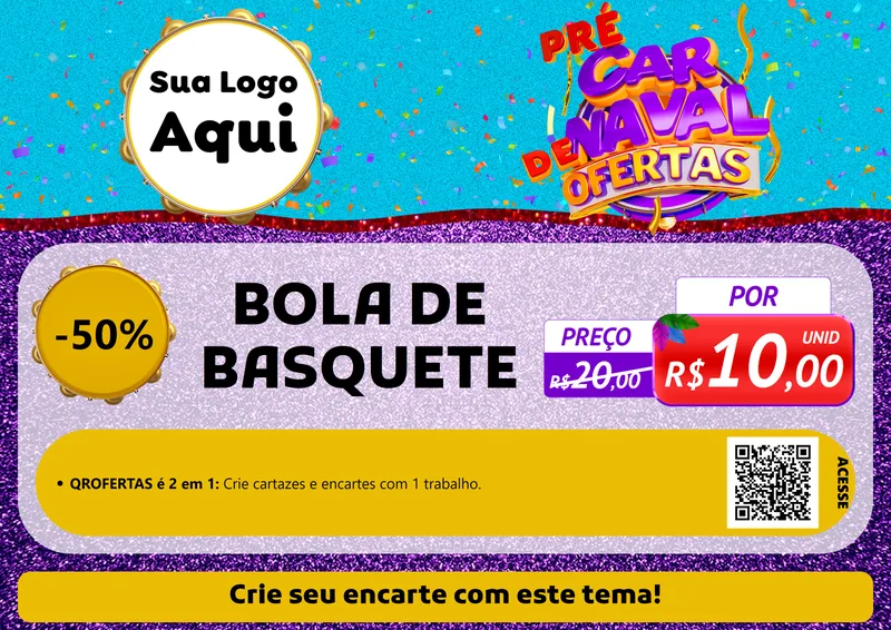 Modelo de Cartaz para Cartaz A4 Horizontal com o tema Pré Carnaval de Ofertas para Artigos Esportivos
