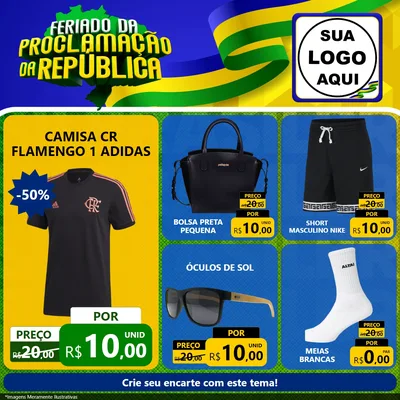 Modelo de Rede Social para Feed Facebook com o tema Feriado da Proclamação da República para Roupas e acessórios
