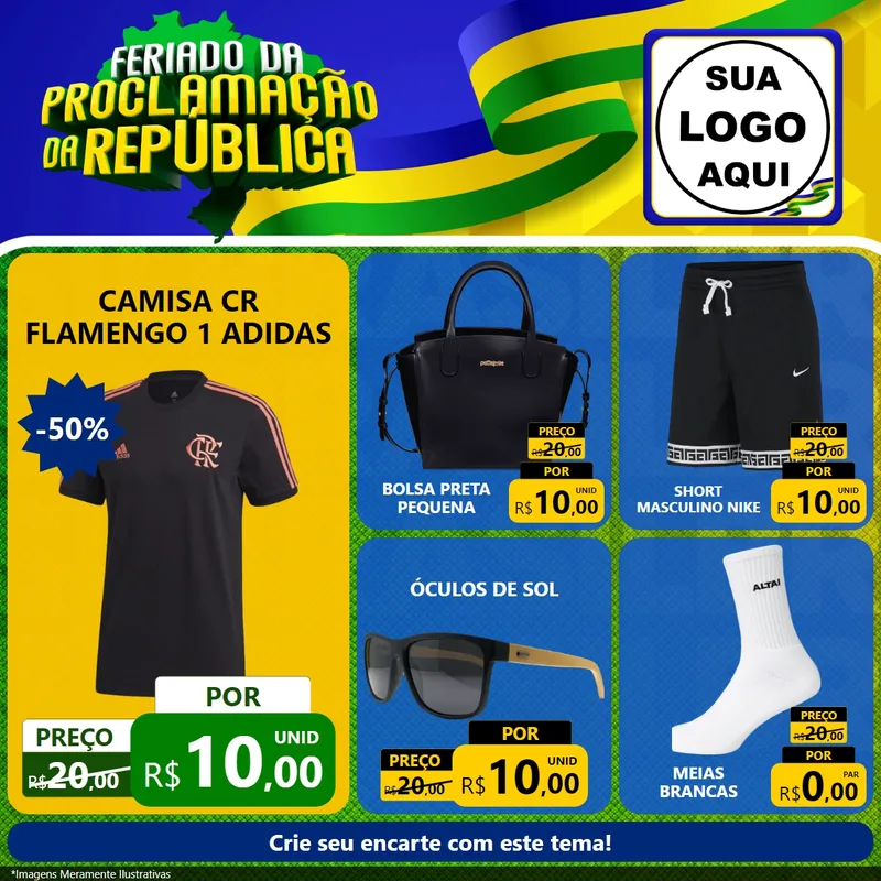 Modelo de Rede Social para Feed Facebook com o tema Feriado da Proclamação da República para Roupas e acessórios