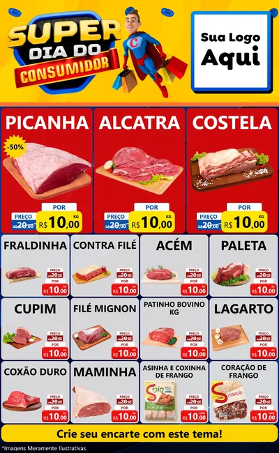 Modelo de Encarte para Encarte Grande com o tema Super Dia do Consumidor para Açougue