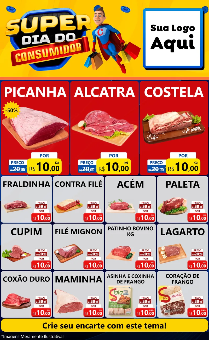 Modelo de Encarte para Encarte Grande com o tema Super Dia do Consumidor para Açougue