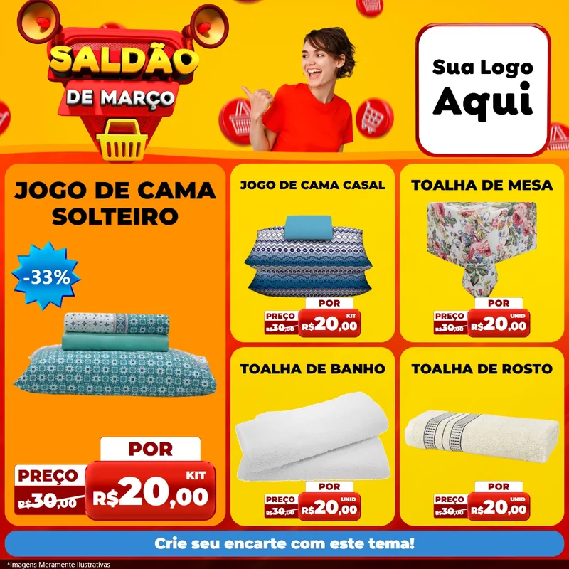 Modelo de Rede Social para Feed Facebook com o tema Saldão de Março para Cama, Mesa e Banho