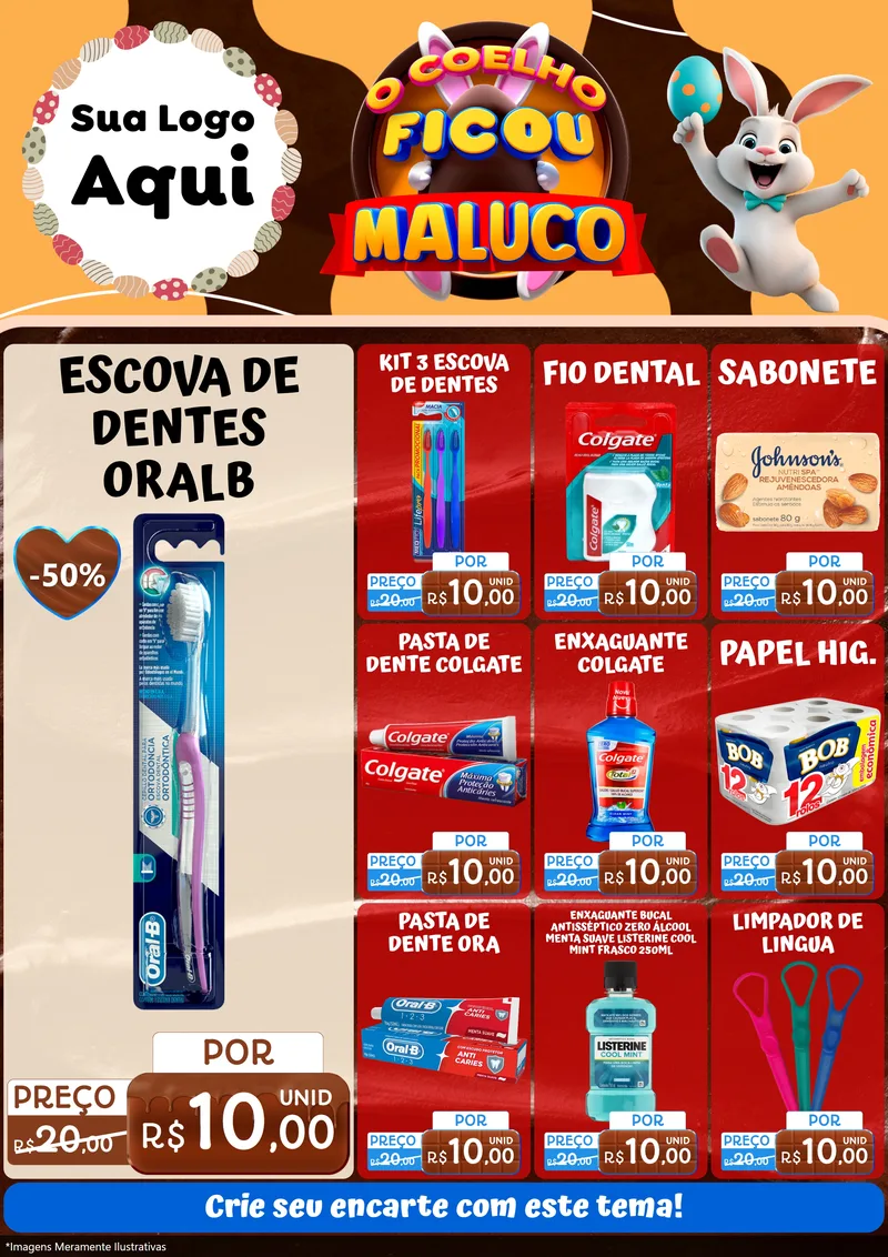 Modelo de Encarte para Encarte A4 Vertical com o tema O Coelho Ficou Maluco - Páscoa para Higiene Pessoal
