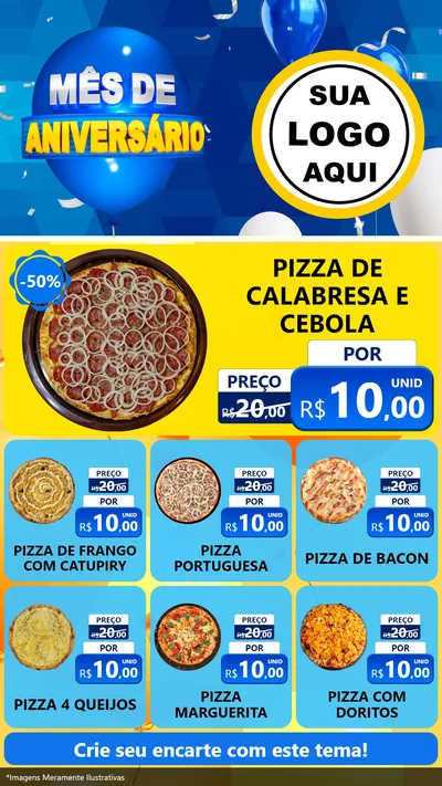 Modelo de Rede Social para Stories com o tema Mês de Aniversário para Pizzaria
