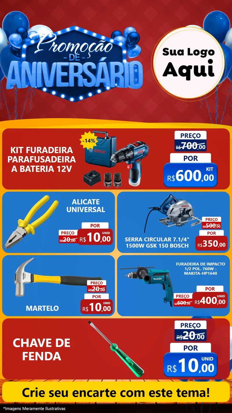 Modelo de TV para TV Vertical com o tema Promoção de Aniversário para Maquinas e Ferramentas