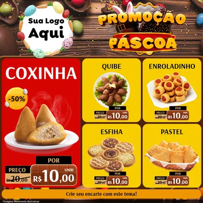 Modelo de Rede Social para Feed Facebook com o tema Promoção Páscoa para Salgadaria