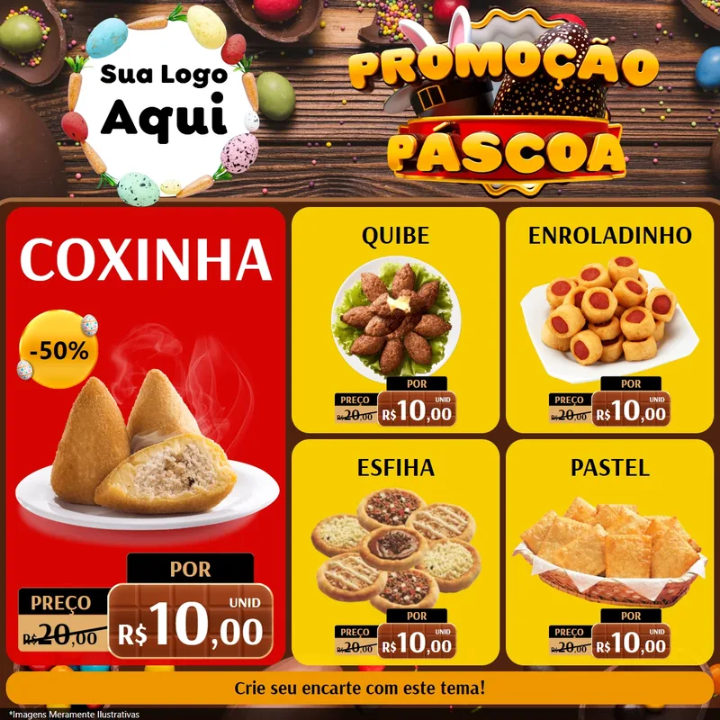 Modelo de Rede Social para Feed Facebook com o tema Promoção Páscoa para Salgadaria