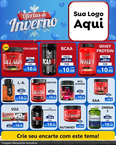 Modelo de Rede Social para Feed Instagram com o tema Ofertas de Inverno para Suplementos alimentares