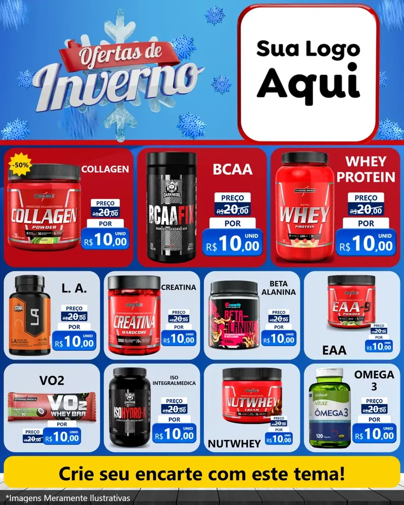 Modelo de Rede Social para Feed Instagram com o tema Ofertas de Inverno para Suplementos alimentares