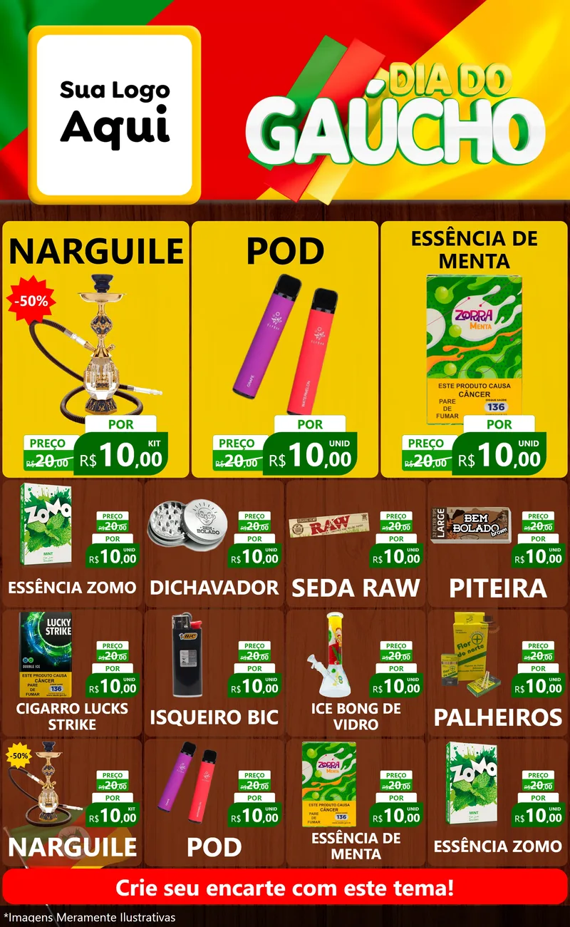Modelo de Encarte para Encarte Grande com o tema Dia do Gaúcho para Tabacaria