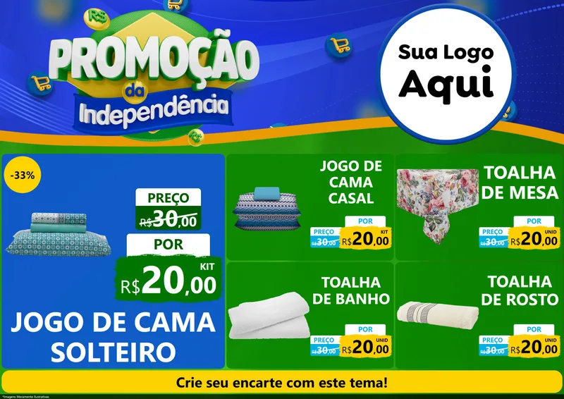 Modelo de Encarte para Encarte A4 Horizontal com o tema Promoção da Independência para Cama, Mesa e Banho