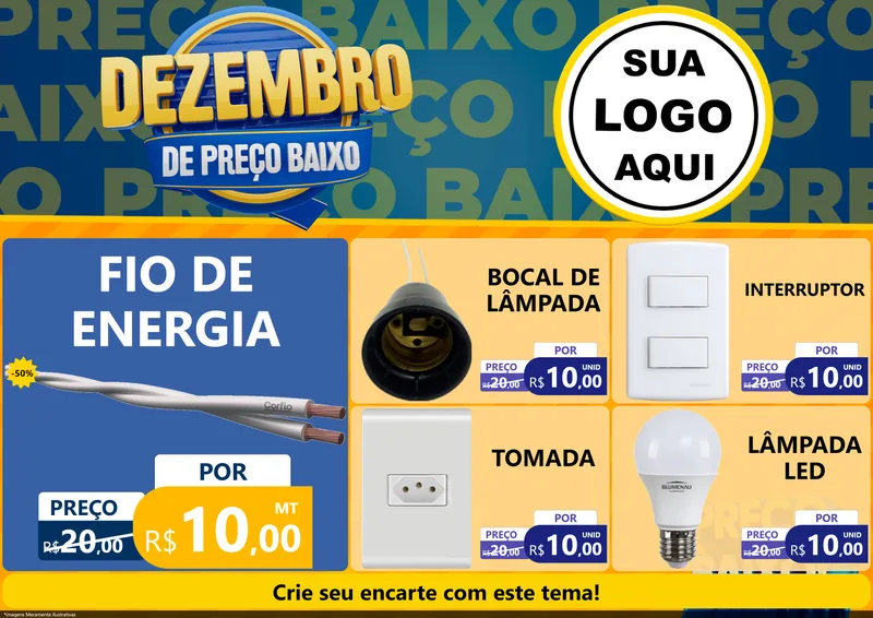 Modelo de Encarte para Encarte A4 Horizontal com o tema Dezembro de Preço Baixo para Materiais Elétricos