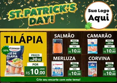 Modelo de Encarte para Encarte A4 Horizontal com o tema St Patriks Day para Peixaria