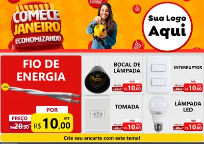 Modelo de Encarte para Encarte A4 Horizontal com o tema Comece Janeiro Economizando para Materiais Elétricos