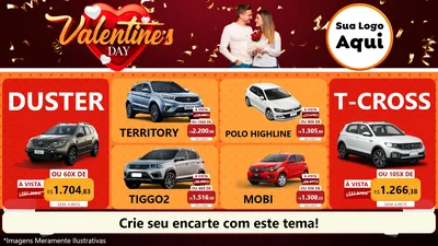 Modelo de TV para TV Horizontal com o tema Valentine's Day para Concessionaria de Carros