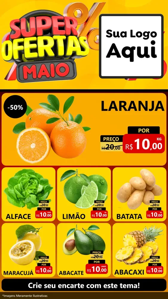 Modelo de Rede Social para Stories com o tema Super Ofertas Maio para Hortifrúti