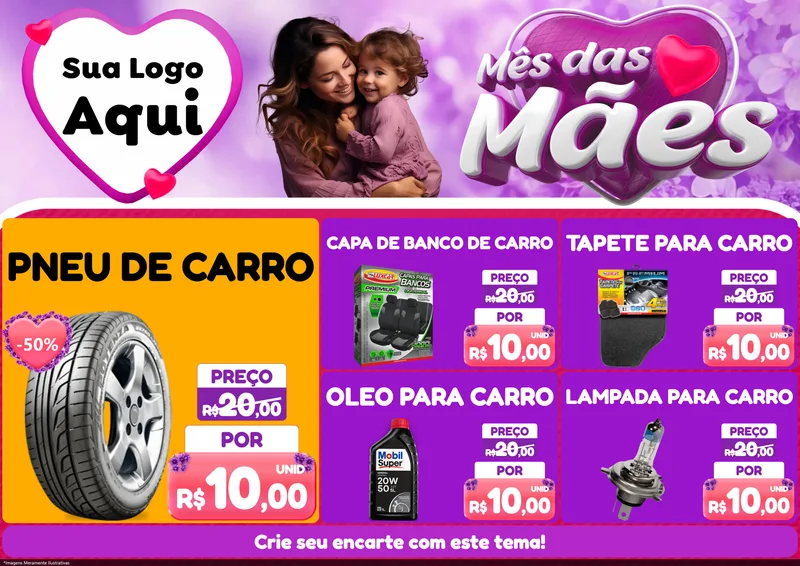 Modelo de Encarte para Encarte A4 Horizontal com o tema Mês das Mães para Auto peças