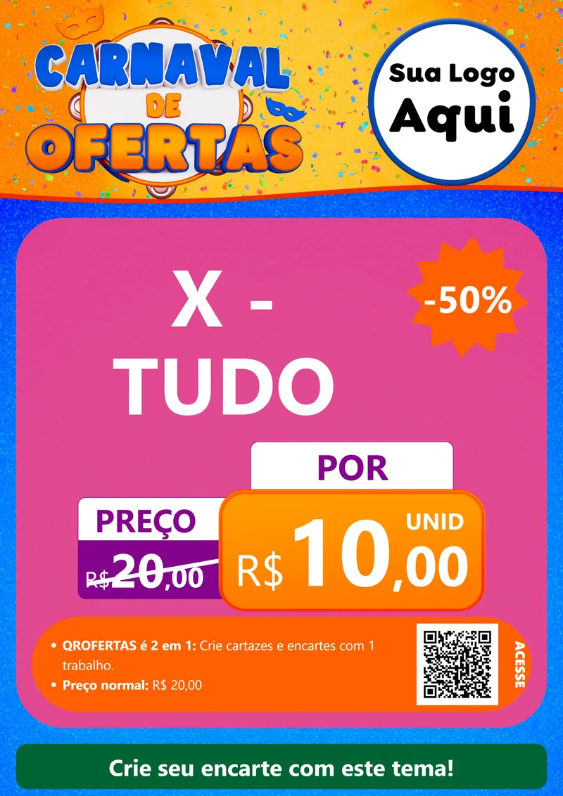 Modelo de Cartaz para Cartaz A4 Vertical com o tema Carnaval de Ofertas para Hamburgueria