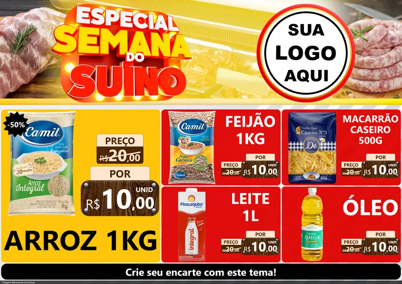 Modelo de Encarte para Encarte A4 Horizontal com o tema Especial Semana do Suíno para Supermercado