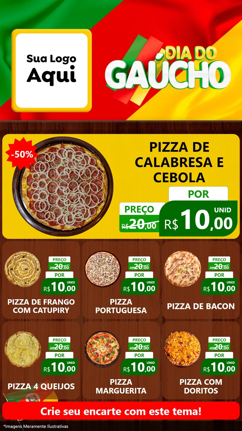 Modelo de Rede Social para Stories com o tema Dia do Gaúcho para Pizzaria