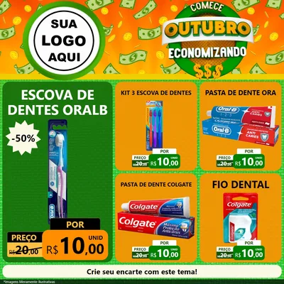 Modelo de Rede Social para Feed Facebook com o tema Comece Outubro Economizando para Higiene Pessoal