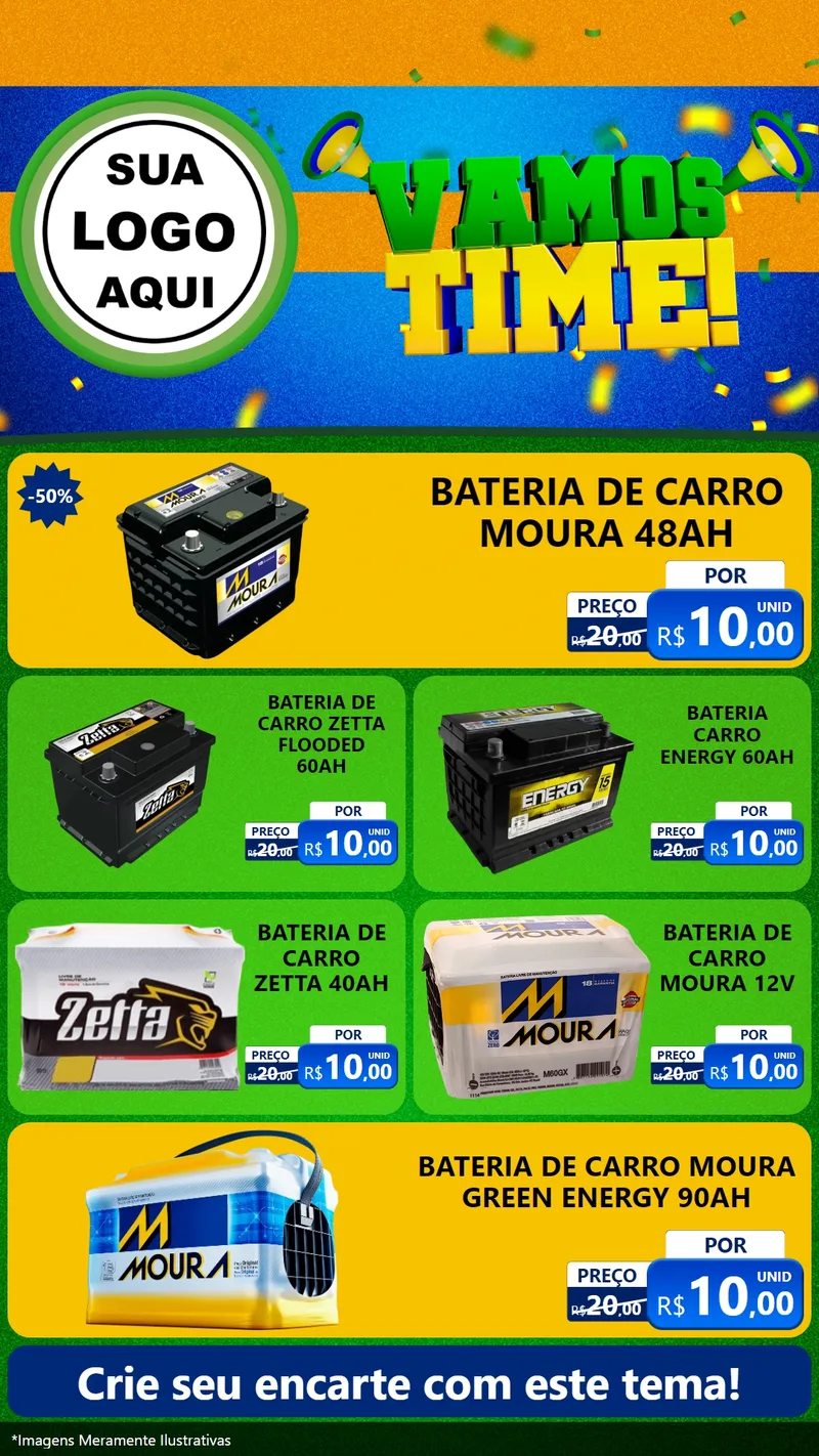 Modelo de TV para TV Vertical com o tema Vamos Time! para Baterias Elétricas