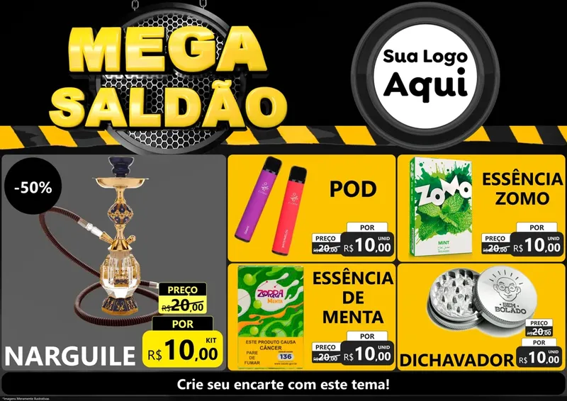 Modelo de Encarte para Encarte A4 Horizontal com o tema Mega Saldão para Tabacaria