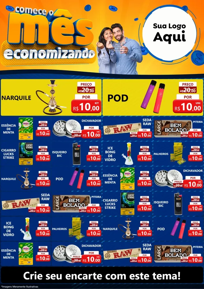 Modelo de Encarte para Encarte A4 Vertical com o tema Comece O Mês Economizando para Tabacaria