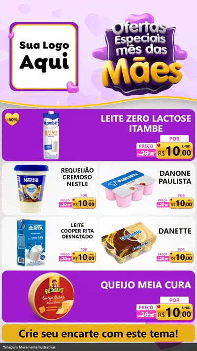 Modelo de TV para TV Vertical com o tema Ofertas Especiais - Mês das Mães para Frios e Laticínios