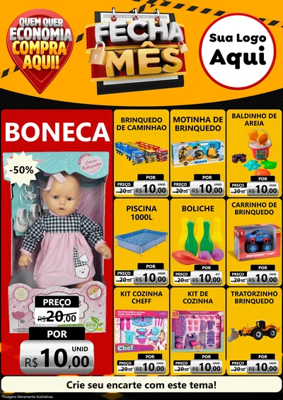 Modelo de Encarte para Encarte A4 Vertical com o tema Fecha Mês para Brinquedos