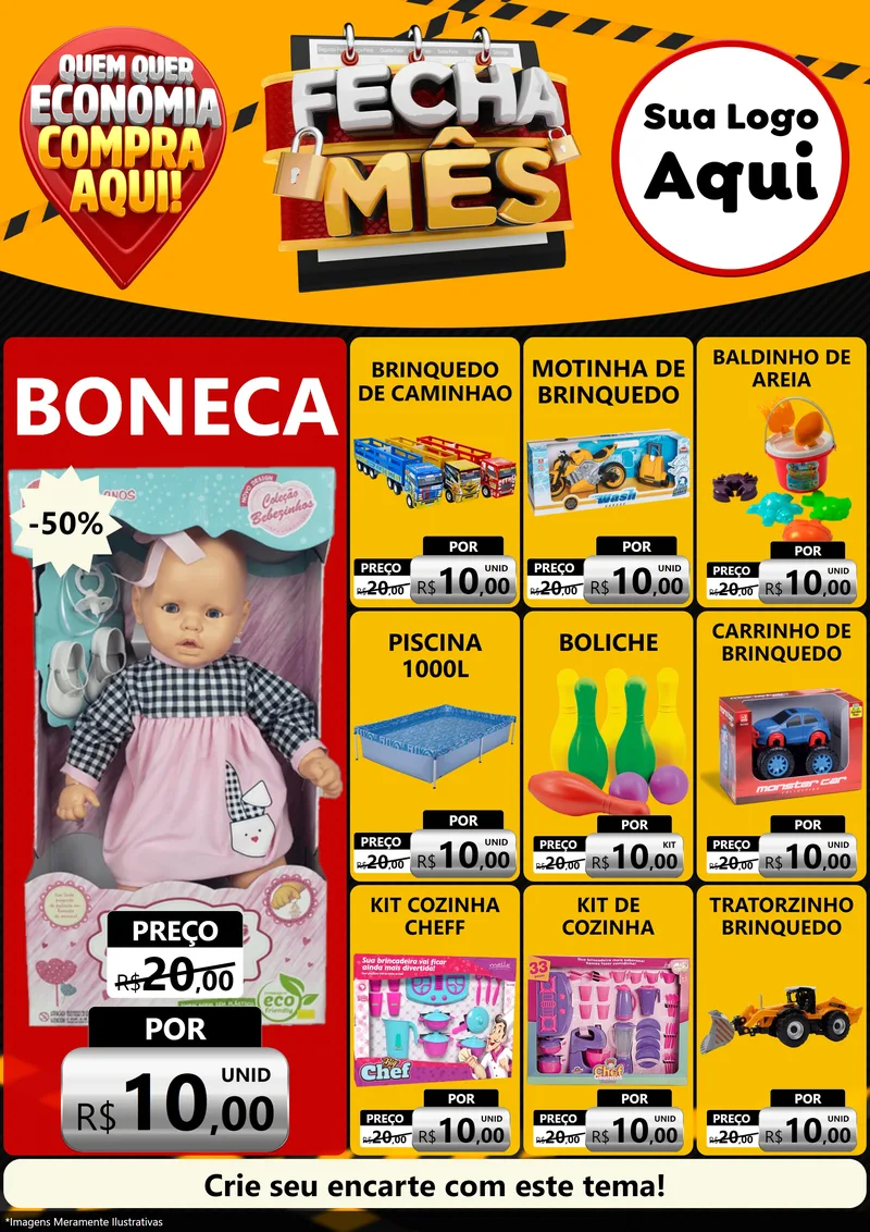 Modelo de Encarte para Encarte A4 Vertical com o tema Fecha Mês para Brinquedos