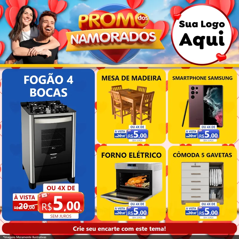 Modelo de Rede Social para Feed Facebook com o tema Promo dos Namorados para Móveis e Eletro