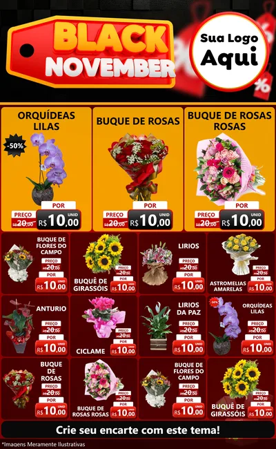 Modelo de Encarte para Encarte Grande com o tema Black November para Floricultura e jardim