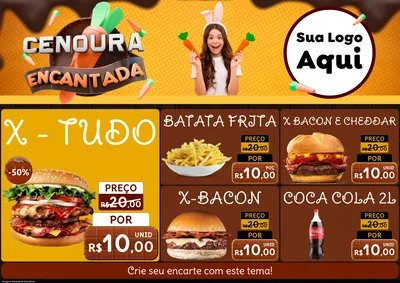 Modelo de Encarte para Encarte A4 Horizontal com o tema Cenoura Encantada - Páscoa para Hamburgueria