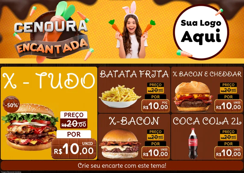 Modelo de Encarte para Encarte A4 Horizontal com o tema Cenoura Encantada - Páscoa para Hamburgueria