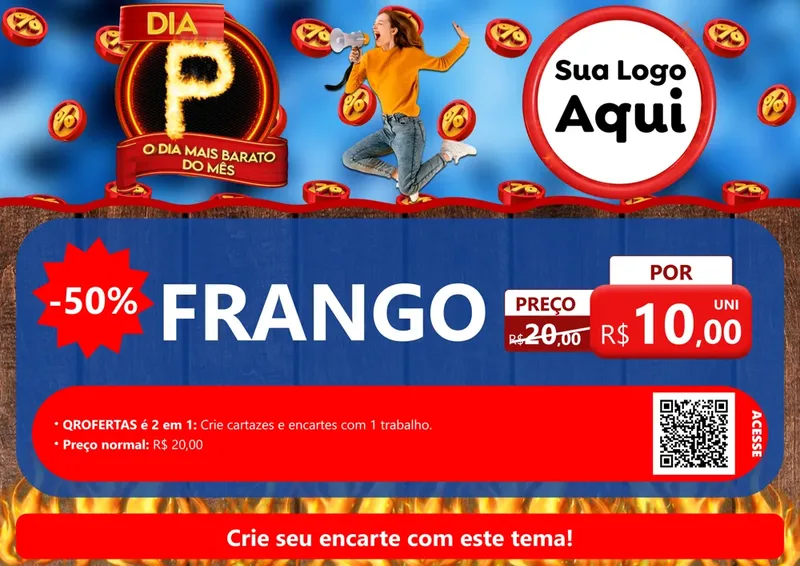 Modelo de Cartaz para Cartaz A4 Horizontal com o tema Dia P - O Dia Mais Barato Do Mês para Assados