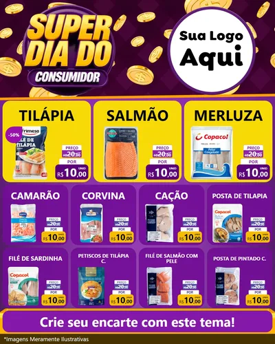 Modelo de Rede Social para Feed Instagram com o tema Super Dia do Consumidor para Peixaria