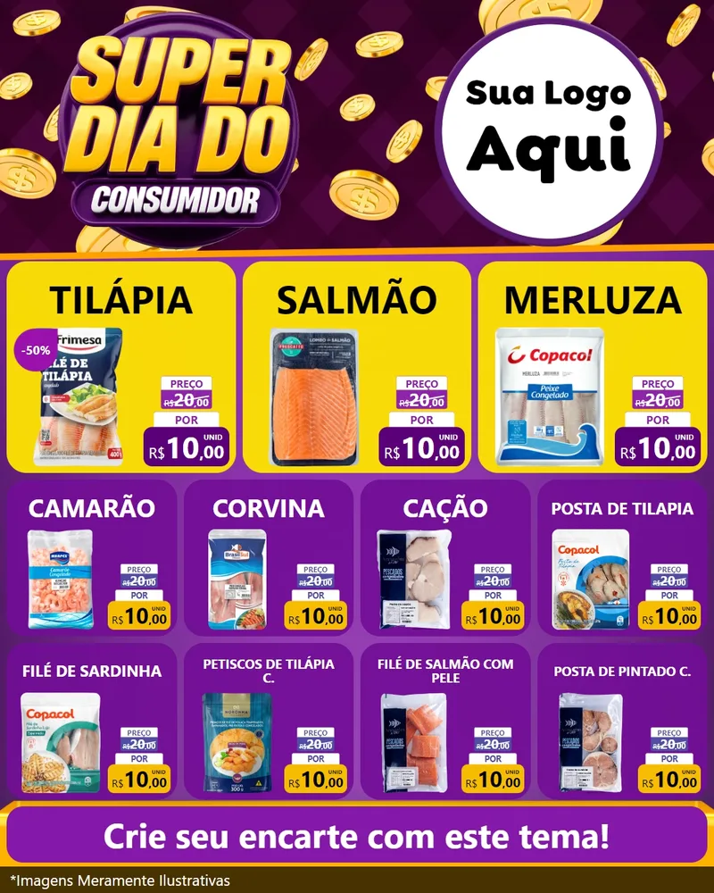 Modelo de Rede Social para Feed Instagram com o tema Super Dia do Consumidor para Peixaria