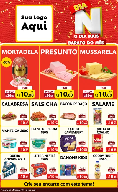 Modelo de Encarte para Encarte Grande com o tema Dia N o Dia Mais Barato do Mês para Frios e Laticínios