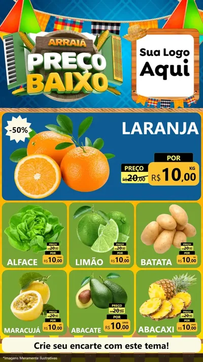 Modelo de Rede Social para Stories com o tema Arraiá de Preço Baixo - Junina para Hortifrúti